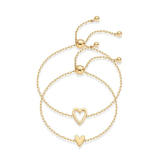 🎁Rebajas de Año Nuevo 50 % | Pulseras ajustables a juego chapadas en oro de 14 quilates para mujer: con dije en forma de corazón y estilos de amistad BFF.
