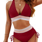 Conjunto de Bikini de Cintura Alta con Bloques de Color Y Control de Abdomen