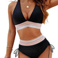 Conjunto de Bikini de Cintura Alta con Bloques de Color Y Control de Abdomen