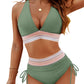 Conjunto de Bikini de Cintura Alta con Bloques de Color Y Control de Abdomen