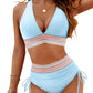 Conjunto de Bikini de Cintura Alta con Bloques de Color Y Control de Abdomen