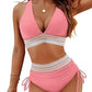 Conjunto de Bikini de Cintura Alta con Bloques de Color Y Control de Abdomen