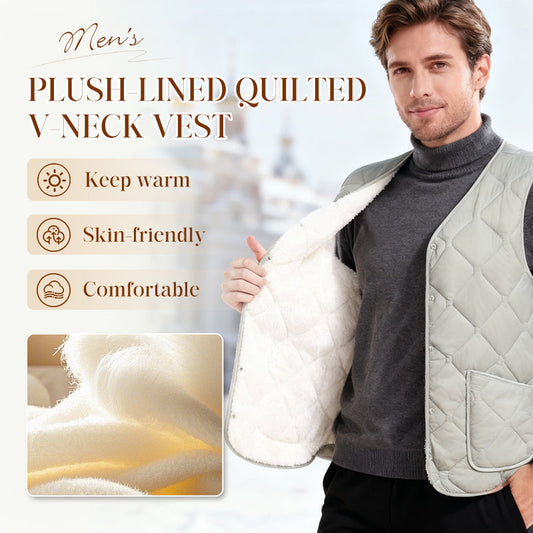 Men's Plush-Lined Quilted V-Neck Vest