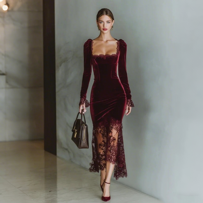 💗Oferta especial Black Friday: ¡49 % de descuento!💗Vestido ajustado de encaje con cuello cuadrado para mujer