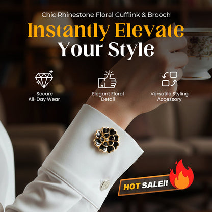 Gemelos y broche florales con pedrería elegante
