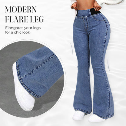 👖 Jeans de Cintura Alta y Pierna Acampanada para Mujer – Elásticos, Cómodos y con Estilo Moderno ✨🌸