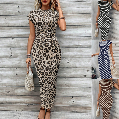 【MÁS VENDIDO】🔥1º en Trajes🔥¡¡OFERTA ÚLTIMO DÍA!! 50% OFF💕 Vestido Elegante Rayado con Cinturón de Lazo para Mujer
