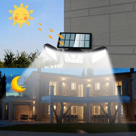 Aplique solar con 3 cabezales y iluminación con sensor
